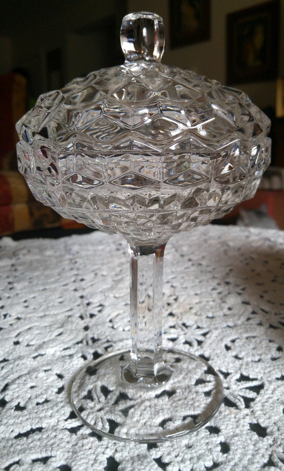Fostoria American Pattern Tall Candy Dish with Lid
