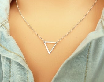Sterling Silver Triangle Necklace, Tiny Triangle Necklace, Gold Triangle Necklace, Thin Chain Necklace, Minimalist Necklace