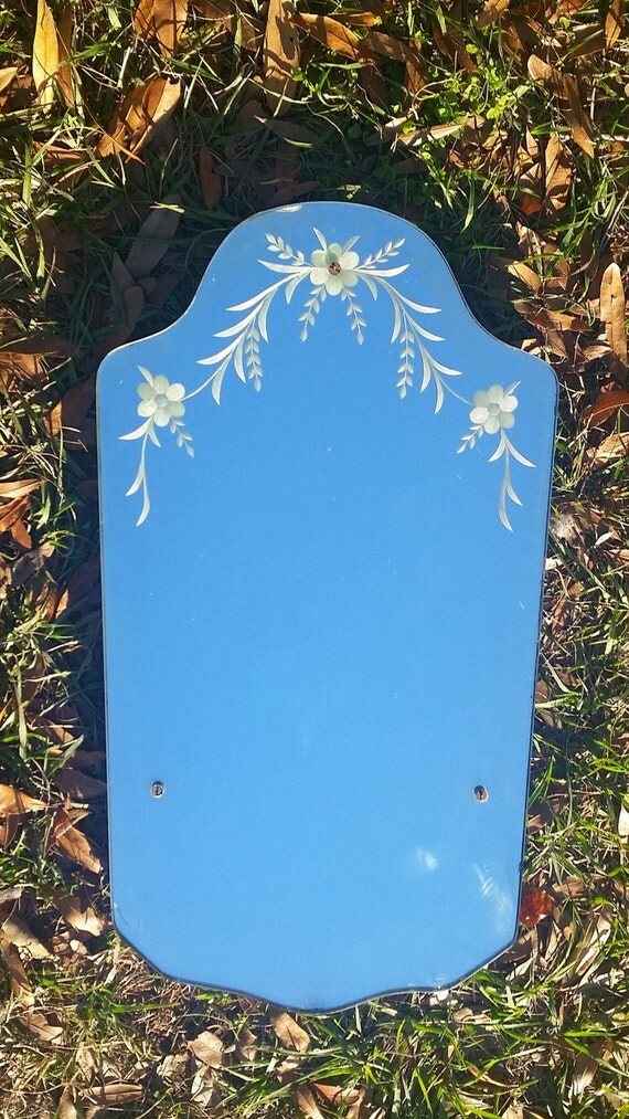 Antique Frameless Etched Mirror with Arched Top by VINTAGEnfinity