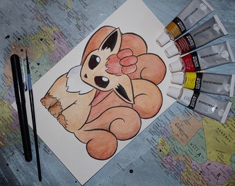 Pokemon Inspired Vulpix Watercolor Painting