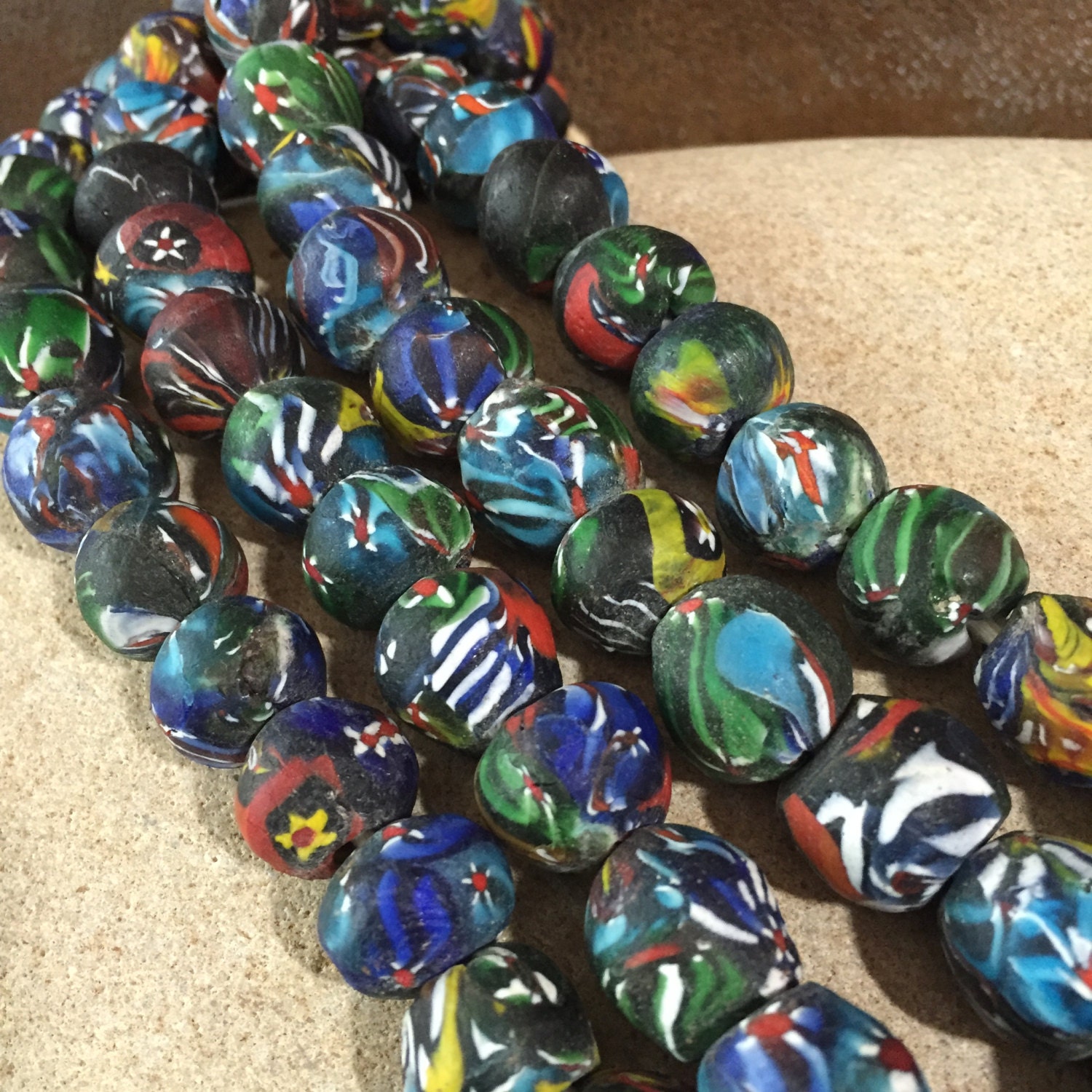 Recycled Millefiori Glass Beads 6 Pieces