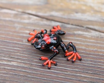 Blown Glass Frog Sculpture poison dart frog Figurine murano art collectible gifts black frog boro toy Glass Frog Miniature Homedecor