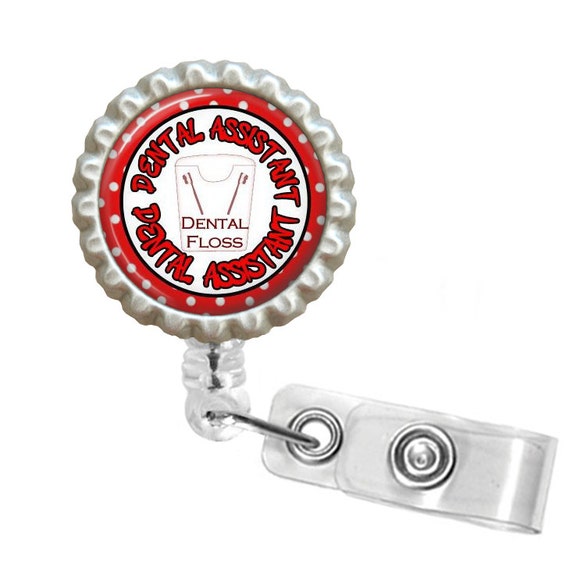 Retractable Badge Holder Red Dental Assistant by FaithWalkDesigns