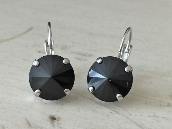 Jet Black Rivoli Cut Crystal Earrings
