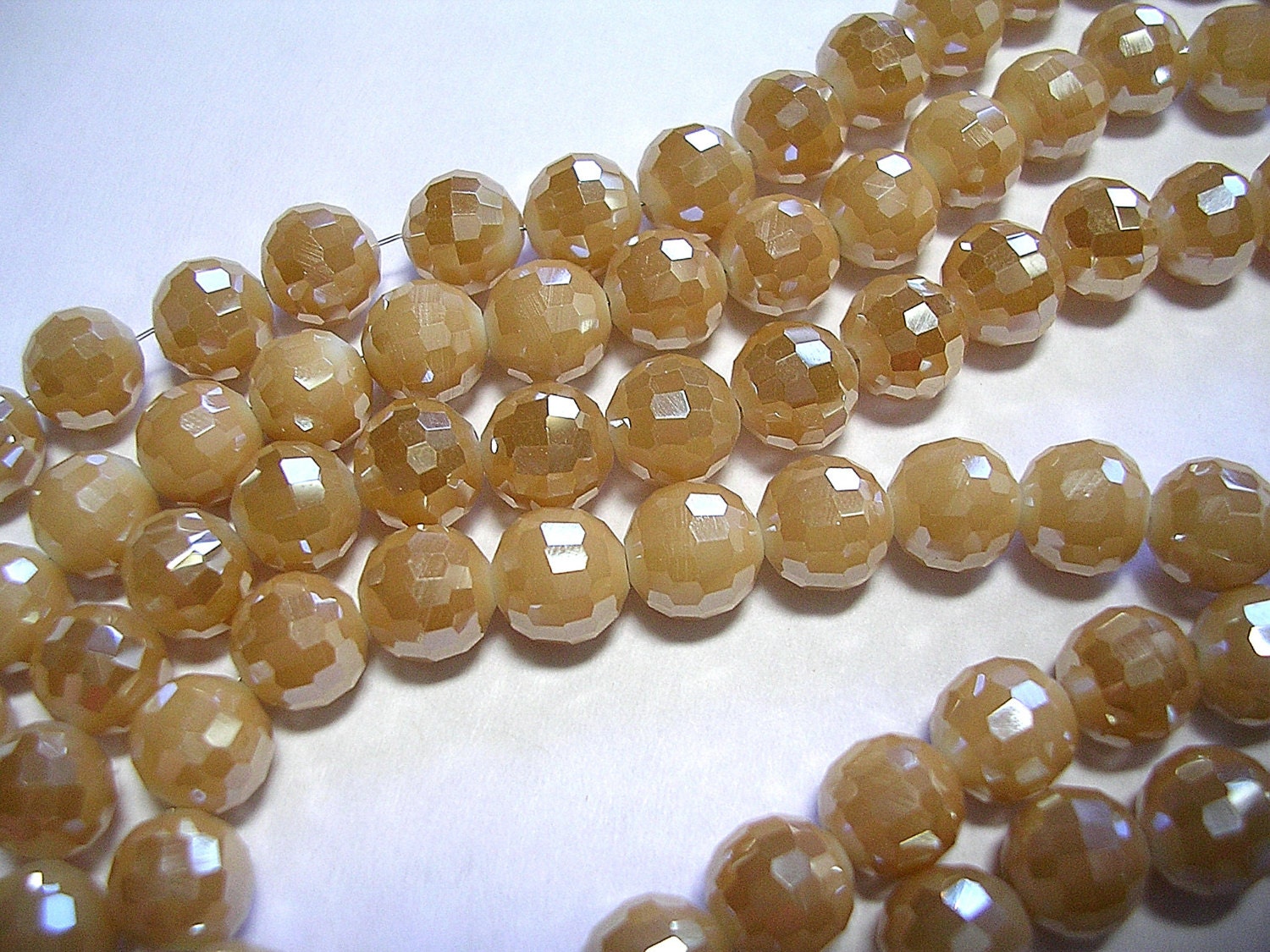 8mm Beige Beads Faceted Glass Rounds Super Sparkly Light Brown Crystals ...