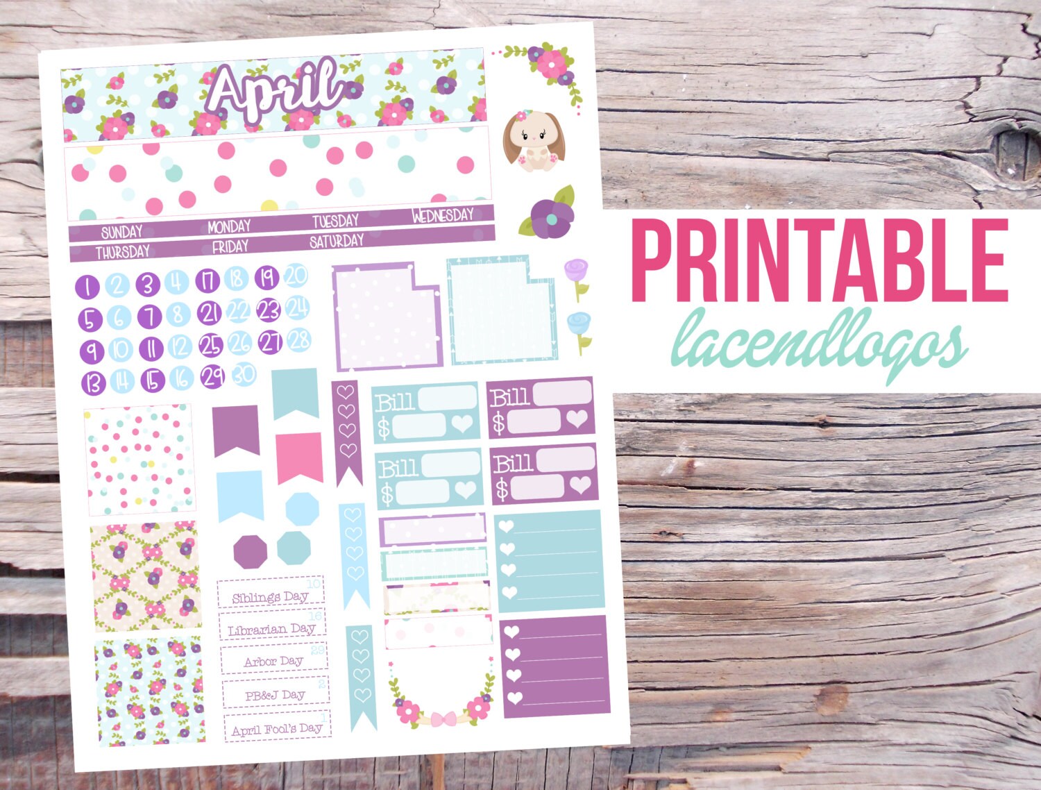 printable planner stickers april monthly kit view set glam