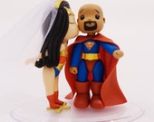 Wonder Woman and Bald Superman Wedding Cake Topper