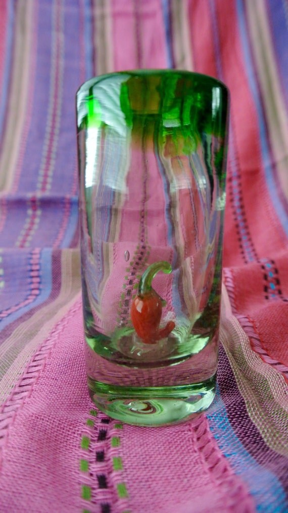 Mexican Hand Blown Shot Glass Gift Ready Red Chile