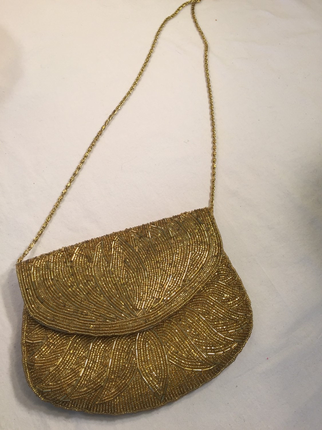 La Regale Gold beaded purse Vintage Gold evening bag La
