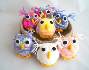 Crochet Owl / Amigurumi Owl / Snowy White Hedwig Owl and Friends / Seven Owls in Nest / Nest of Owls.