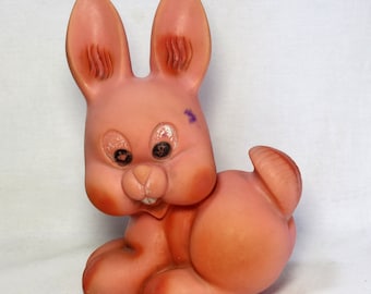 Vintage Rubber Rabbit Toy. Cartoon, Animated Cartoon. Soviet Era Rubber Squeaky Toy Rabbit. Shelf Decoration. Country Home Decor