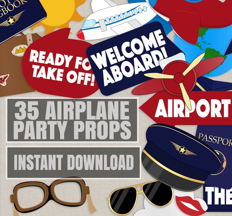 35 Pilot Party Props Airplane Party DIY Printable Photo booth