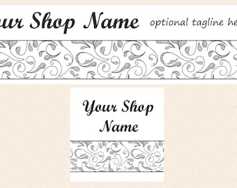 Grey Swirls Etsy Shop Banner and Shop Icon - Shop Cover and Icon