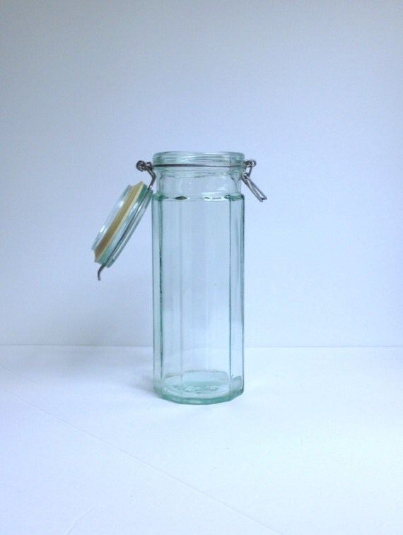 Vintage Italian Green Glass Canister Hermetic Jar Retro