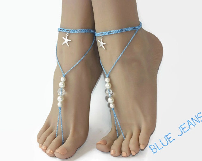 Beaded barefoot sandals/Crochet barefoot sandals/Beach wedding/Bridal Footless shoes/Starfish Barefoot Sandals