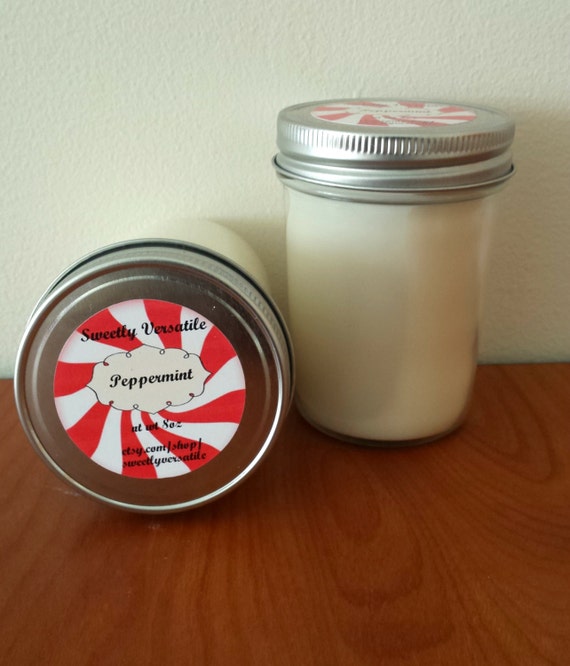 Peppermint Scented Candle Soy Wax Candle 8oz by SweetlyVersatile