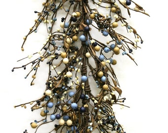 Pip Berry Garland-French Blue Mixed Berry Garland-Primitive Garland--Primitive Decor--Rustic Decor-FREE SHIPPING!!