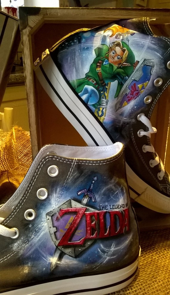 Legend of Zelda themed hand painted Converse shoes custom