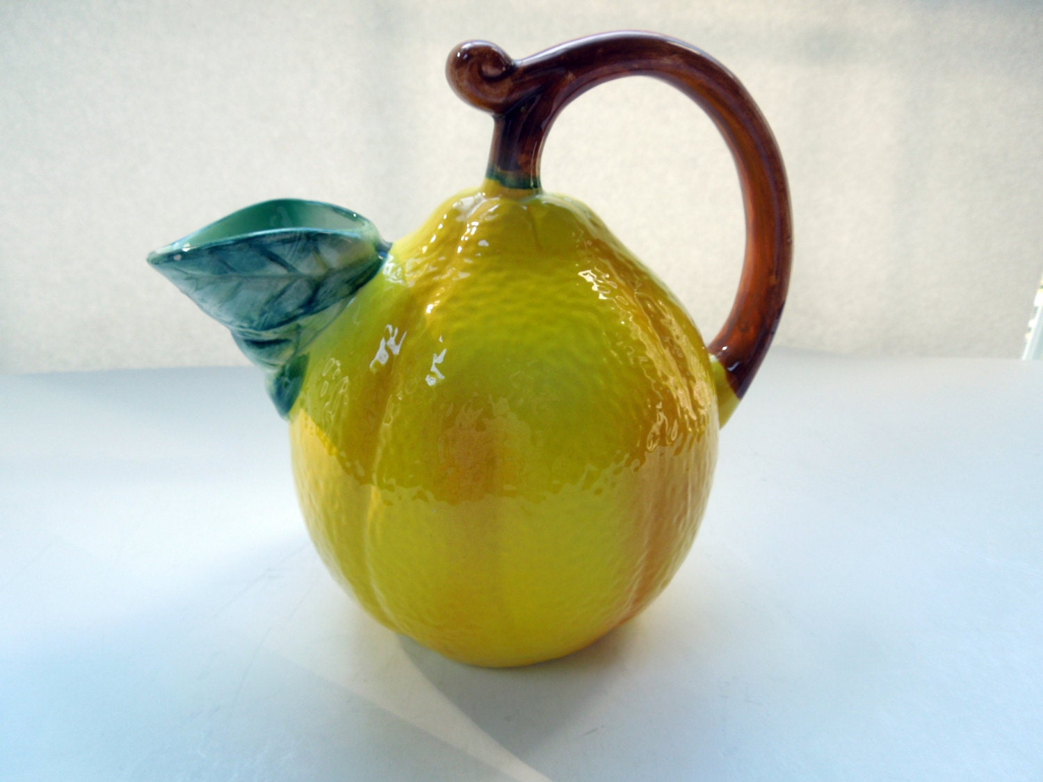 Vintage Lemon Pitcher Jug Twig Handle European Pottery