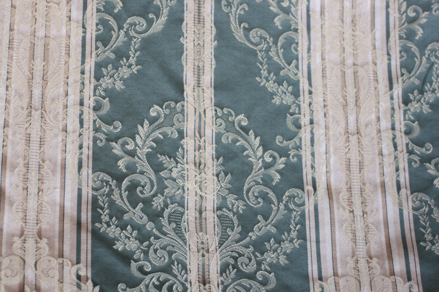 Fabric Stripe Green/Gold stripe w/Gold damask For Upholstery