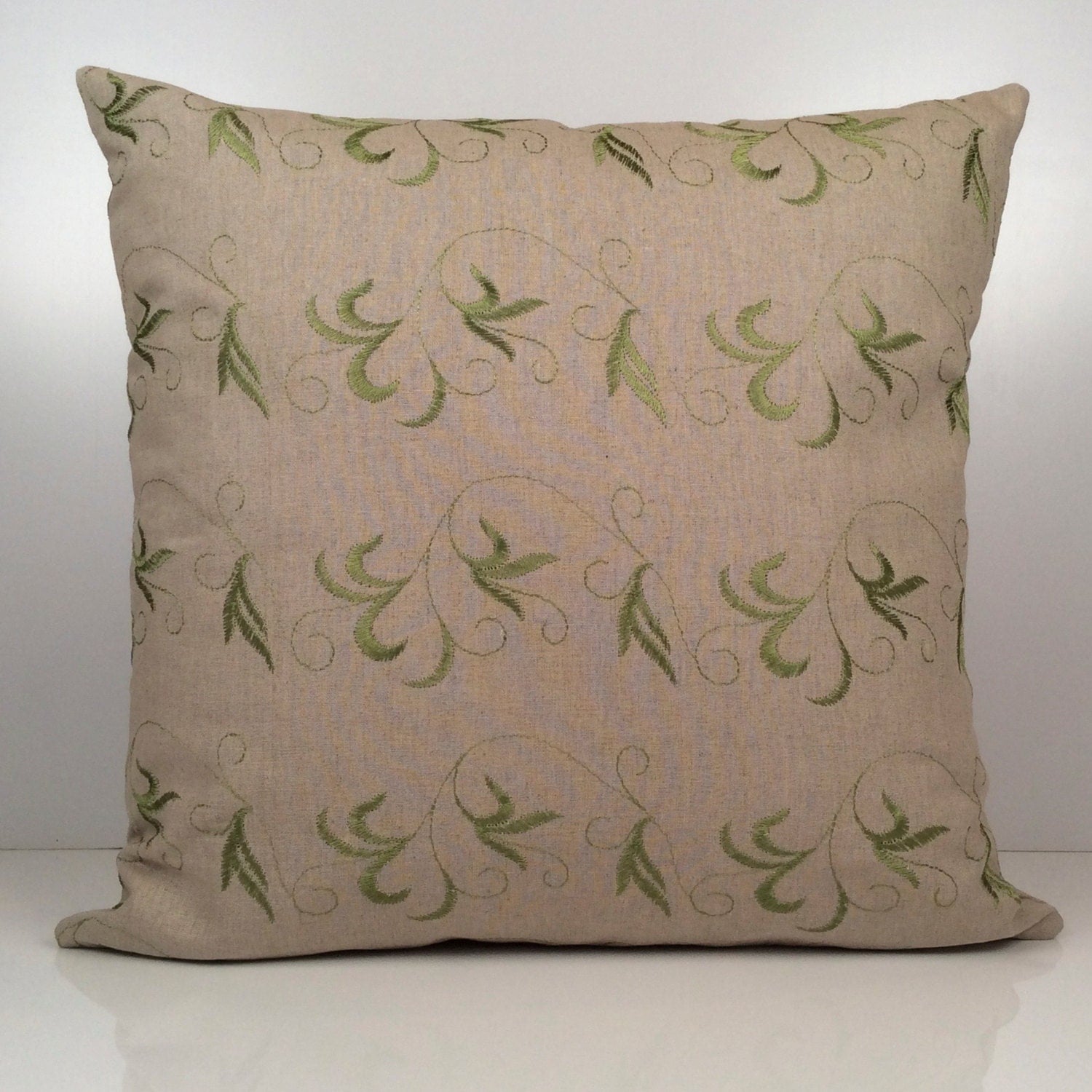 Khaki Pillow Lime Green Silk Embroidery Throw Pillow Cover