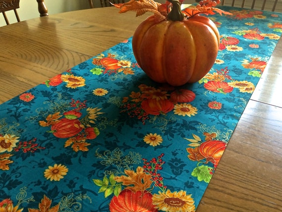 Thanksgiving Table Runner Fall Table Runner Teal and Orange