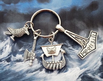 Viking Keyring, Viking Keychain, Geek Gift, History Geek, Vikings Gift, Viking Ship, Thor's Hammer, Thor Keychain, Gift For Him, Nerd Gift