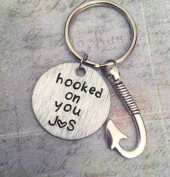 Hooked On You Customized Date Keychain Couple by LulusStampings