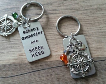 School Guidance counselor, para, or aid Keychain, "School Counselor aka Super Hero"