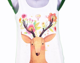 top deer - illustration / / deer tank-top