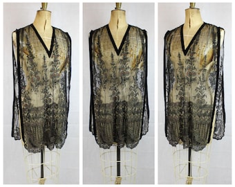 Vintage 1920's Beaded Dress Flapper Original 1920's Tule Beaded Tabard 20's art deco crewel embroidered true vtg