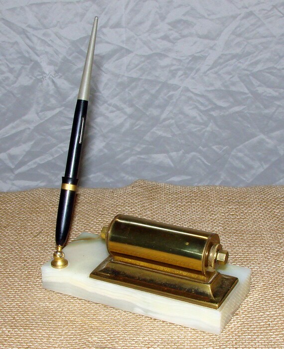 Marble Desk Set with Esterbrook Lucite Fountain Pen