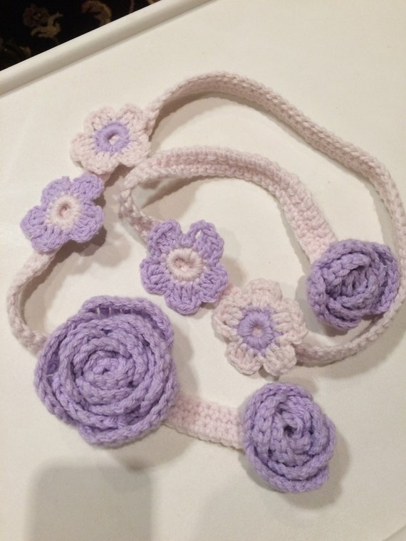 Crochet Curtain Tiebacks set of violet colored rose Tiebacks