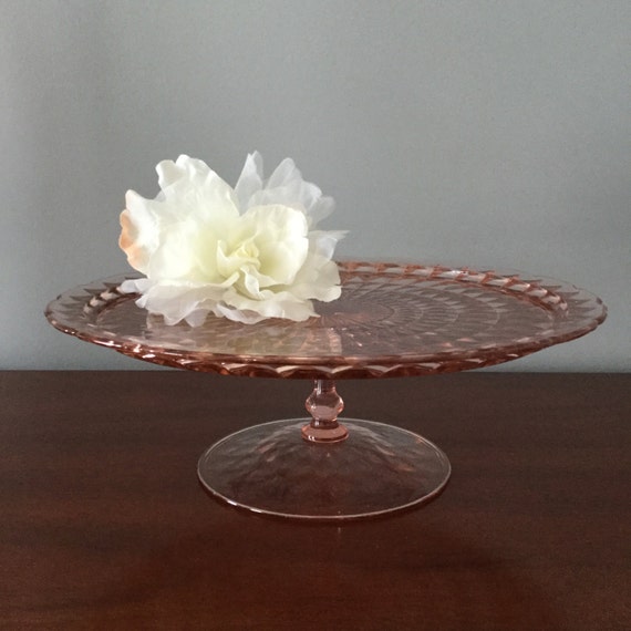 Pink glass cake stand. Wedding cake stand. Vintage rose pink