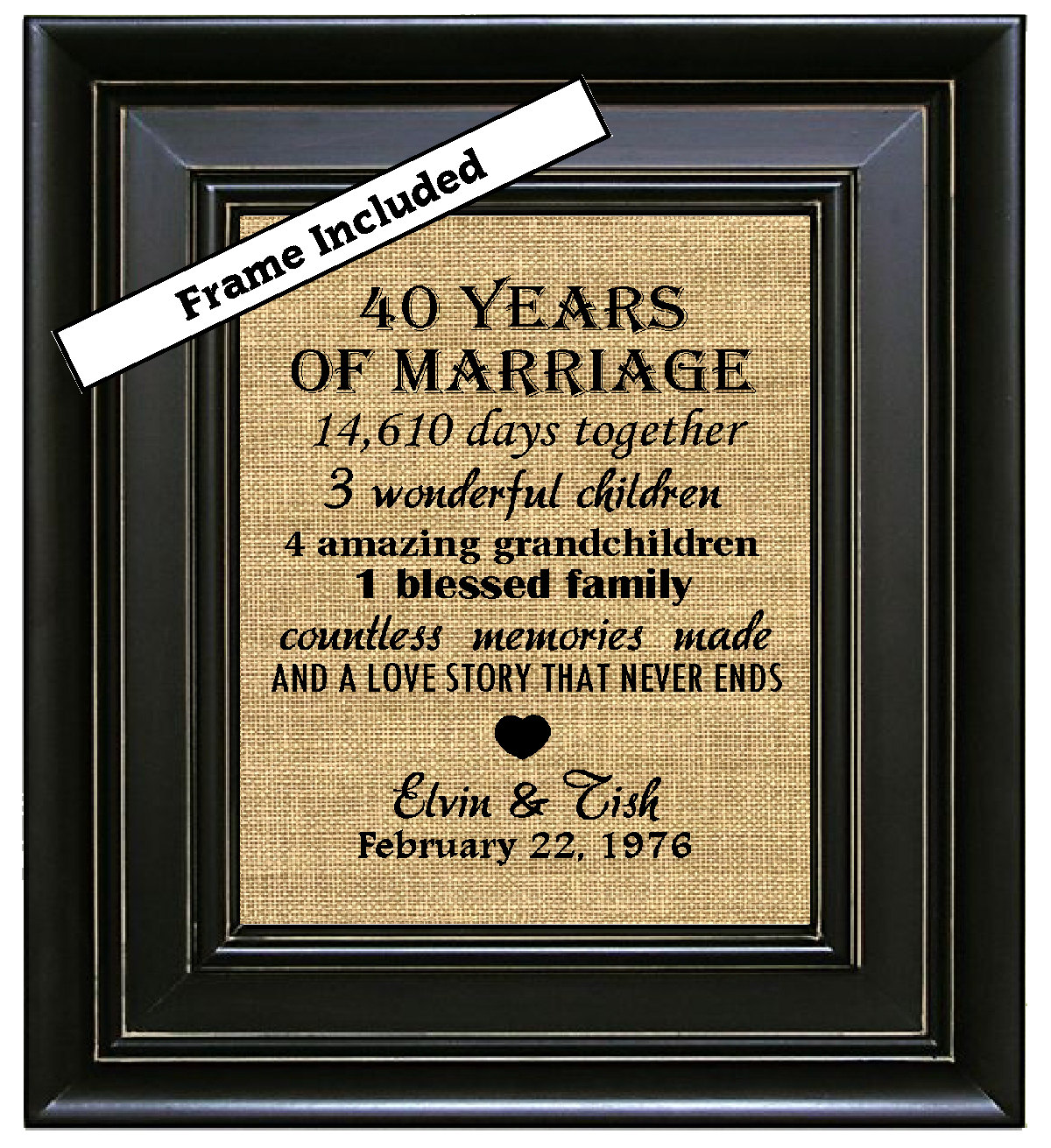 FRAMED Personalized 40th Anniversary Gift/40 years by BurlapNGlass
