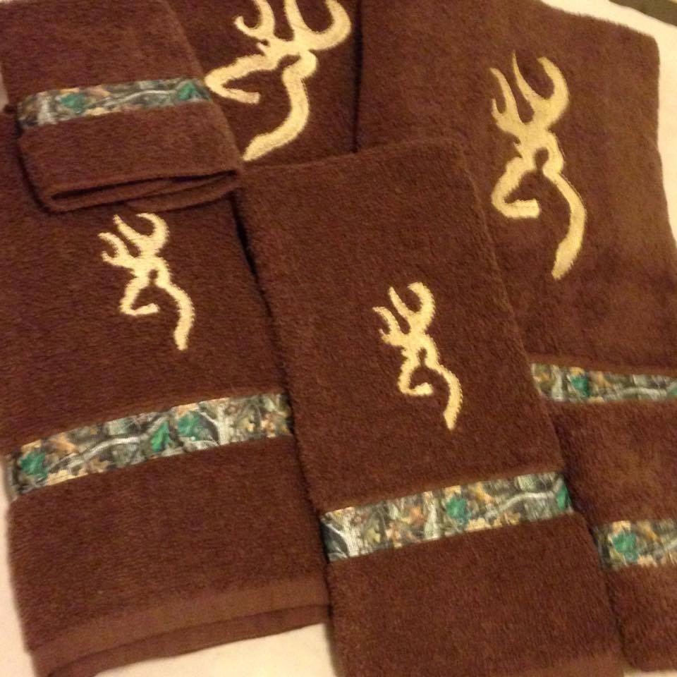 Embroidered Brown Bath Towel Set 6 Piece with a Buck