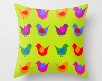 Scandinavian birds green pillow with insert-Mid Century modern pillow-Pop art pillow-Cool Retro pillow-Birds 16x16 pillow-24x24-18x18-20x20