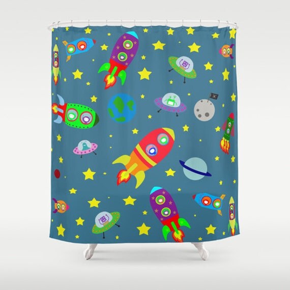 rocket ship shower curtain