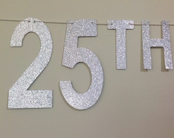 Silver Glitter Happy 25th Anniversary Banner ~ Anniversary Banner ~ Happy Anniversary Party ~ 25th Anniversary Banner Happy Anniversary Sign