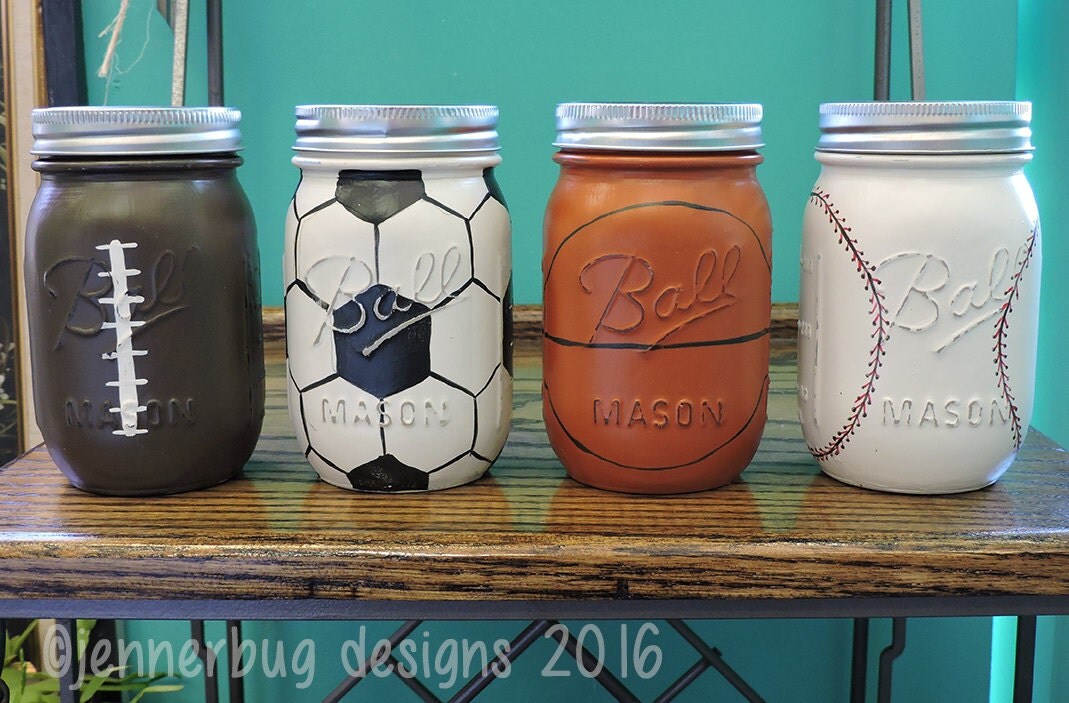 Handpainted Sports Mason Jars Football Soccer ball