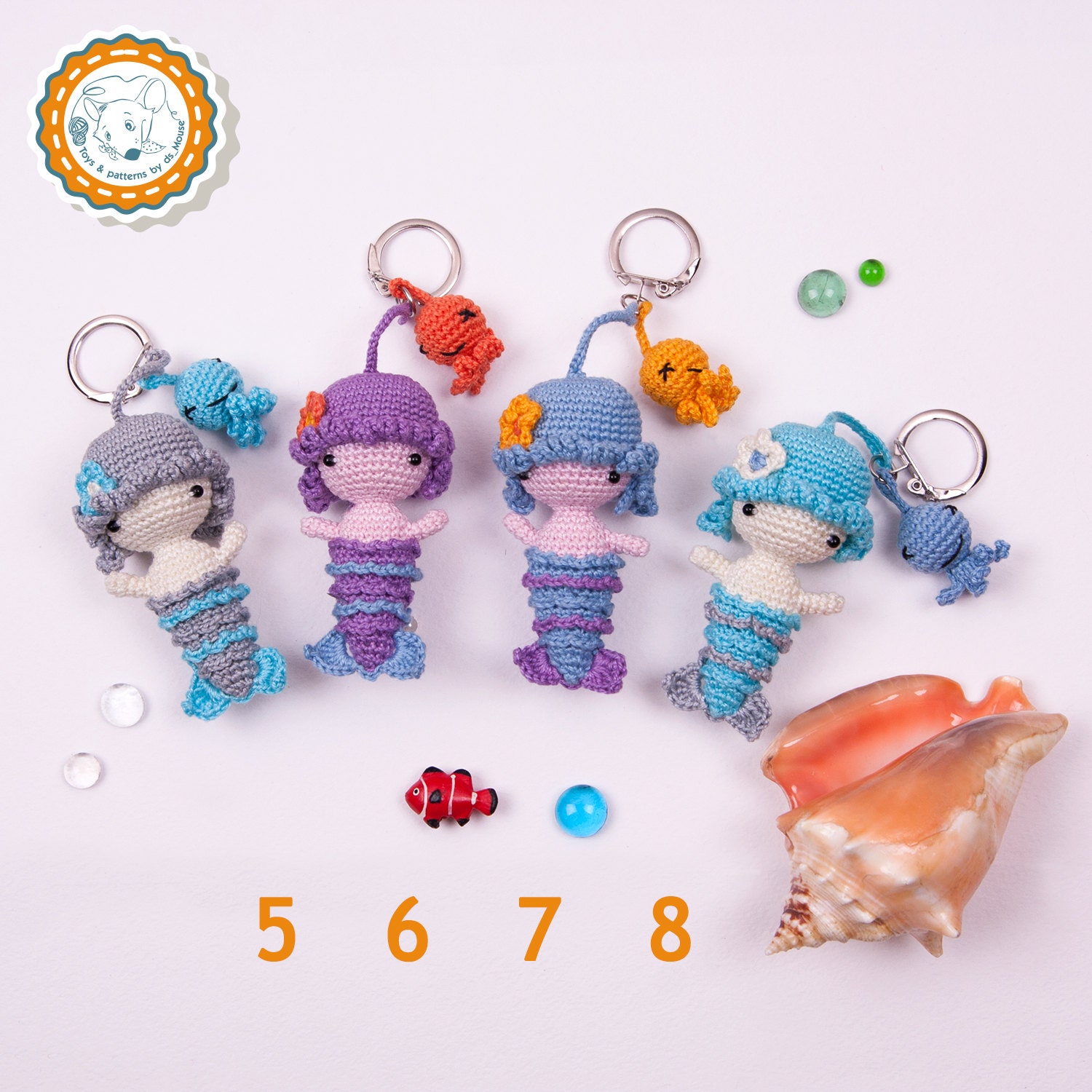 Crochet Mermaid doll Keychain Amigurumi Mermaid doll Keychain