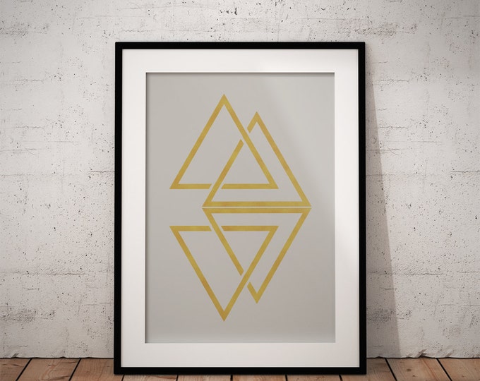 Minimalist Geometric Printable Poster / Golden Triangles 50X70 Poster / Modern Golden / Grey Poster / Minimalist Wall Art