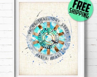 Iron Man print, Arc Reactor, Avengers Superhero Poster, Marvel Watercolor Painting, Wall Art Print, Home Decor, Nursery Room, Kids Gift, 102