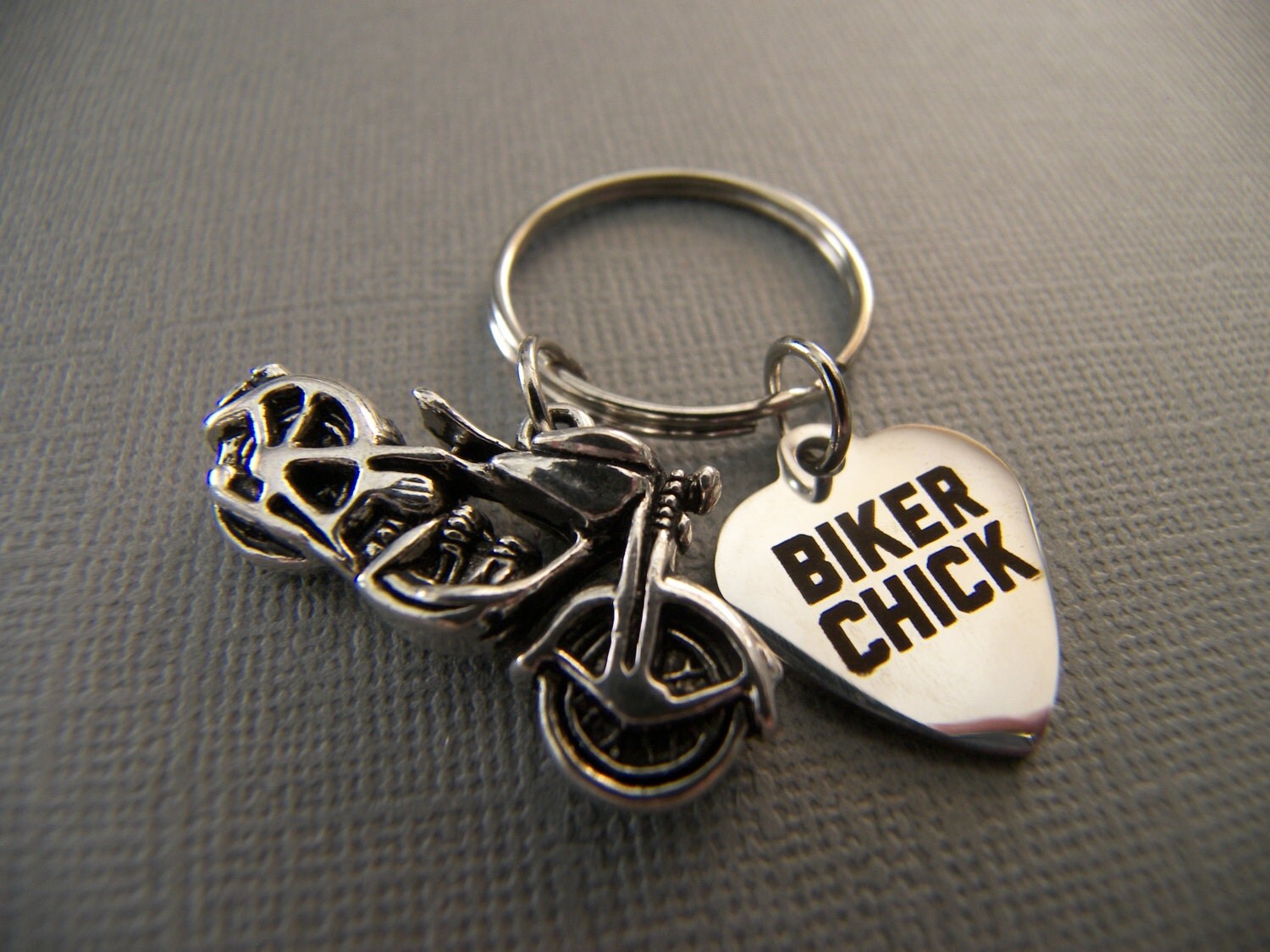 Large Motorcycle Keychain / Biker Chick Keychain / Bike