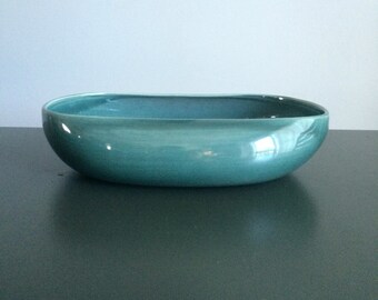 Russel Wright American Modern Oval Vegetable Serving Bowl in Seafoam Blue / Steubenville Pottery Company