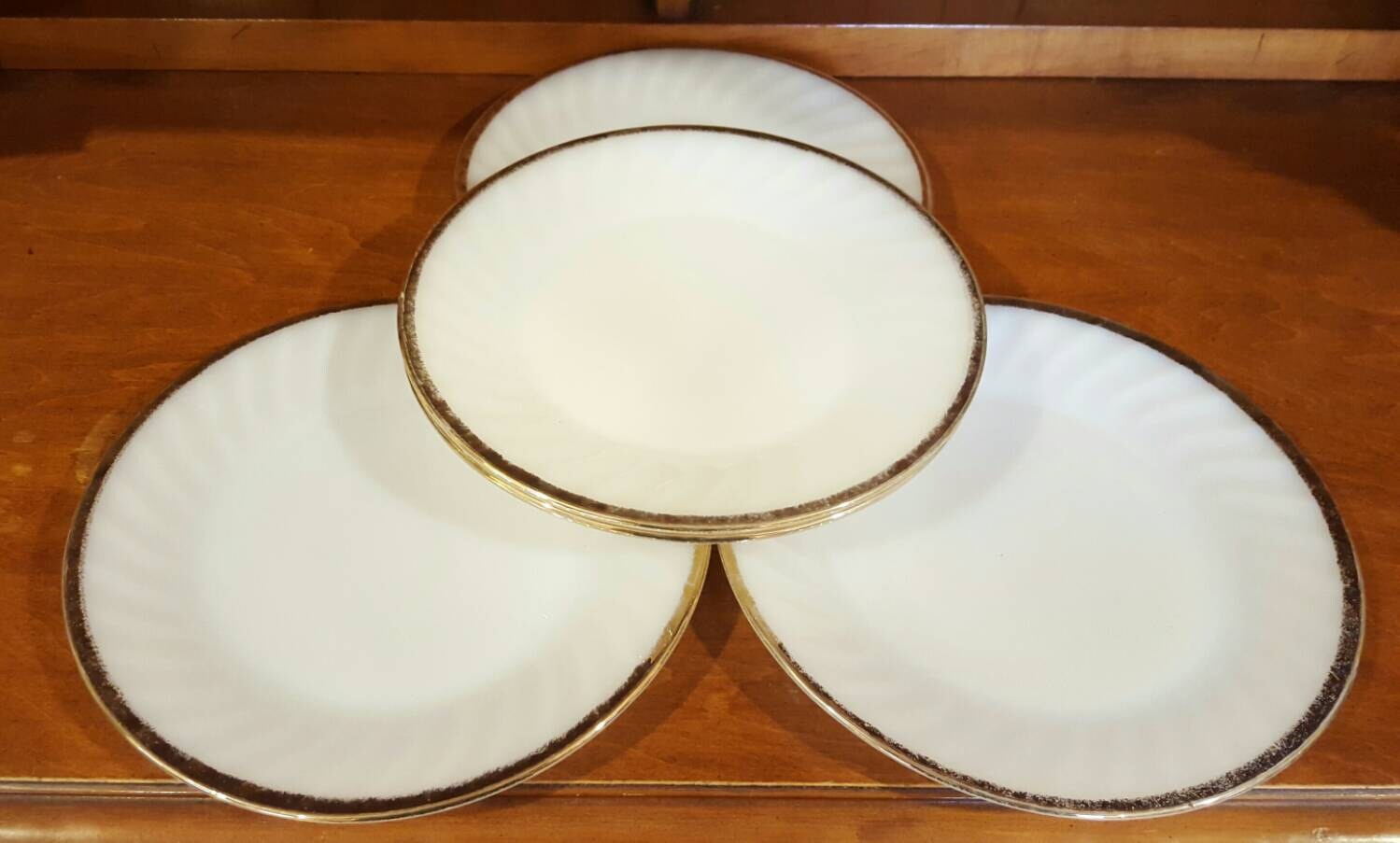 Vintage Fire King Milk Glass Plate and Saucer Set with Gold