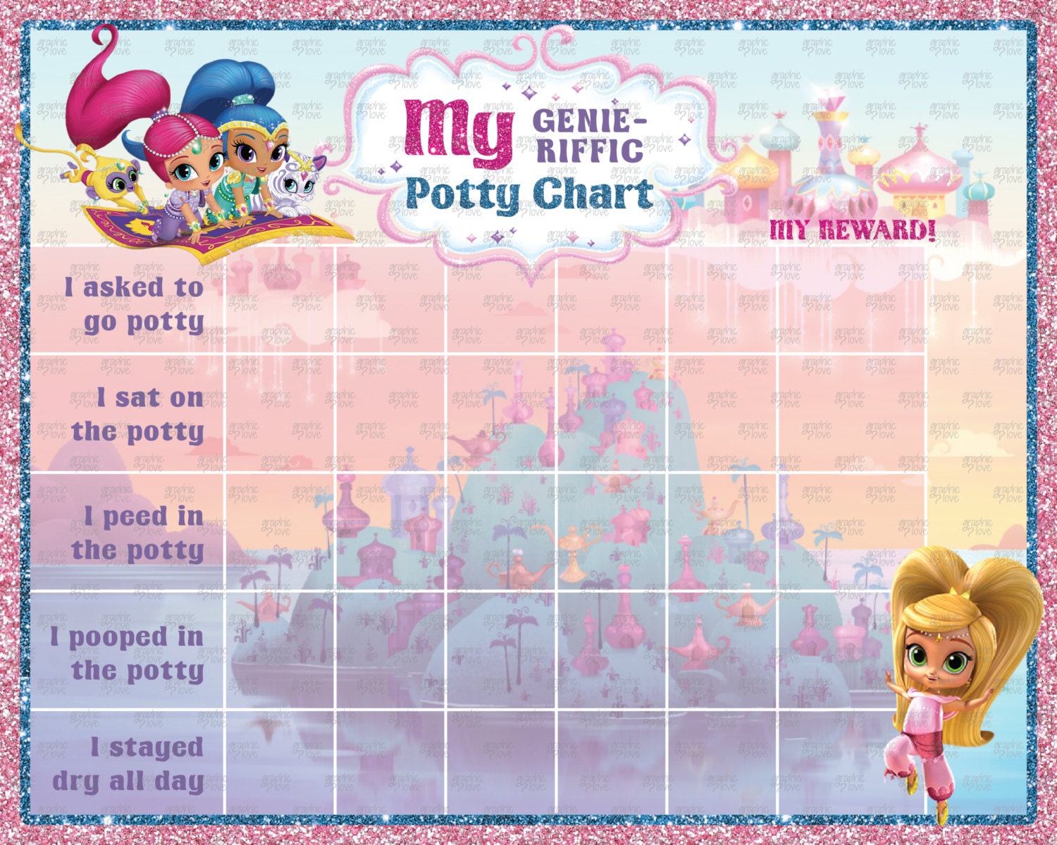 Printable Shimmer Shine Potty Training Chart FREE Punch Cards Nick Junior Digital JPG Files