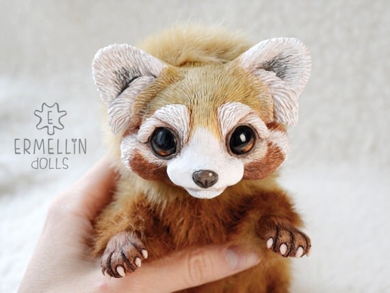 Poseable Red Panda Baby OOAK Art Doll Mixed Media Polymer