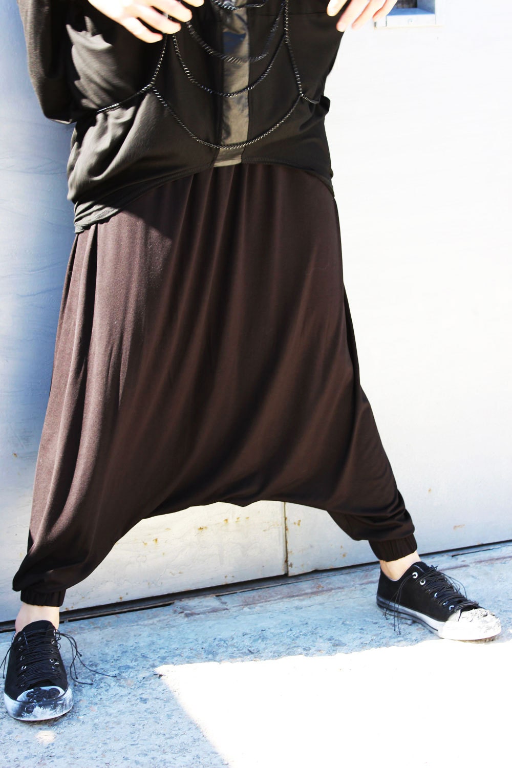 Black Extra Loose Pants / Baggy Pants / Casual Drop Crotch