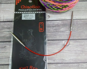 9" ChiaoGoo Circular knitting needles , Size 0 - 8 us , 2mm - 5mm , Stainless Steel, Red Premium